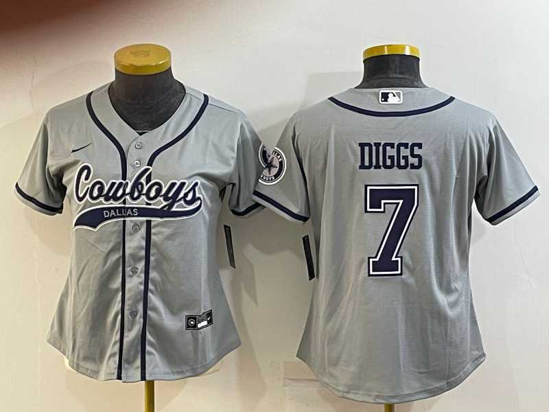 Women's Dallas Cowboys #7 Trevon Diggs Grey With Patch Cool Base Stitched Baseball Jersey,We sell and wholesale Women's Dallas Cowboys #7 Trevon Diggs Grey With Patch Cool Base Stitched Baseball Jersey on line form chian!
